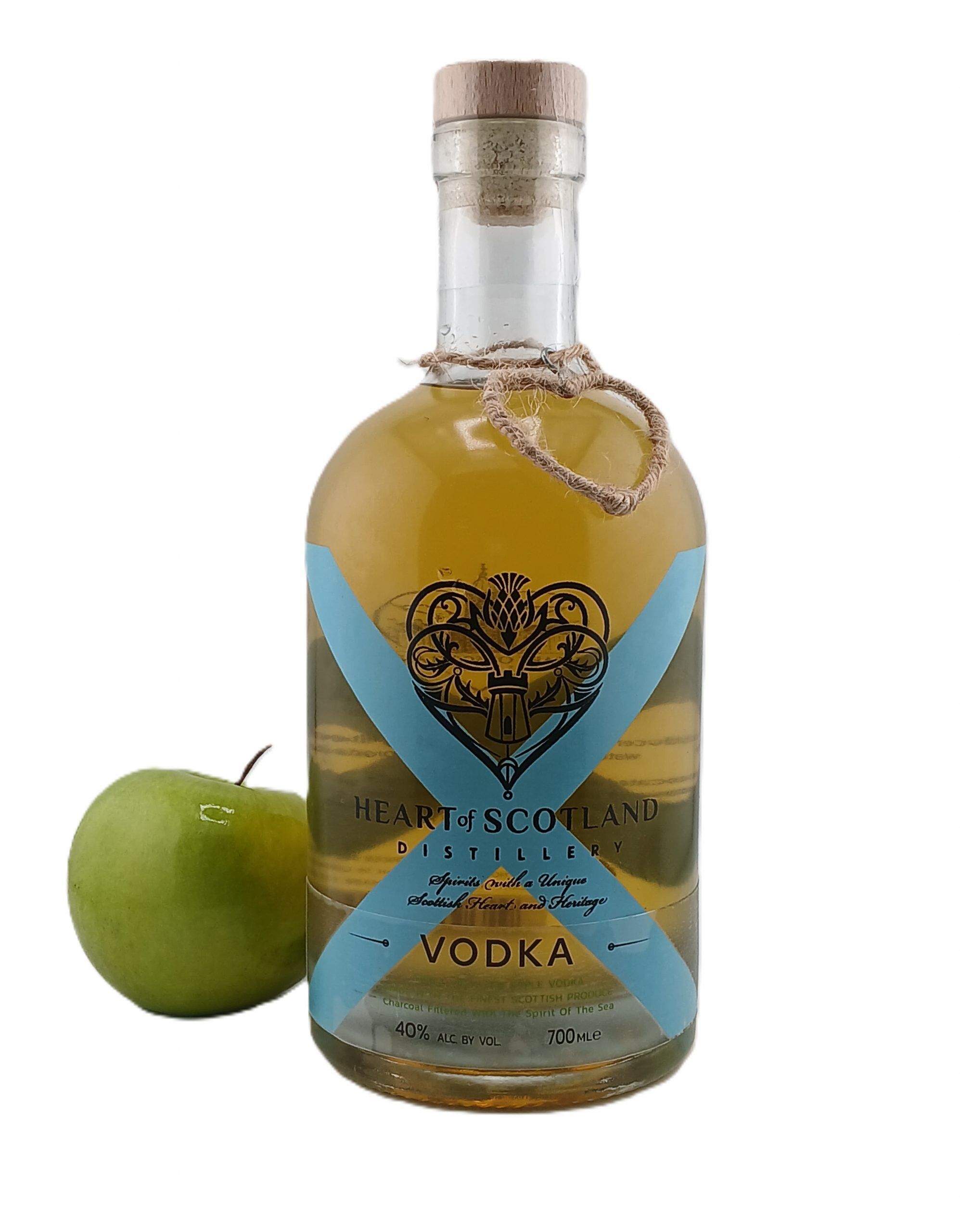 Scottish Apple Vodka by Heart of Scotland Distillery—crafted in small batches with real apples for a crisp, naturally sweet flavour.